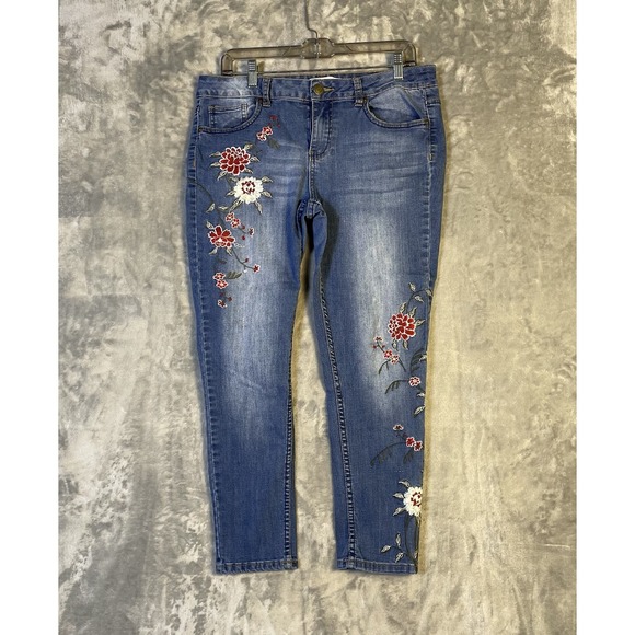 Sandpiper Jeans Womens 10 Ankle High Rise Pocket Embroidered Floral Blue Stretch - Picture 1 of 10